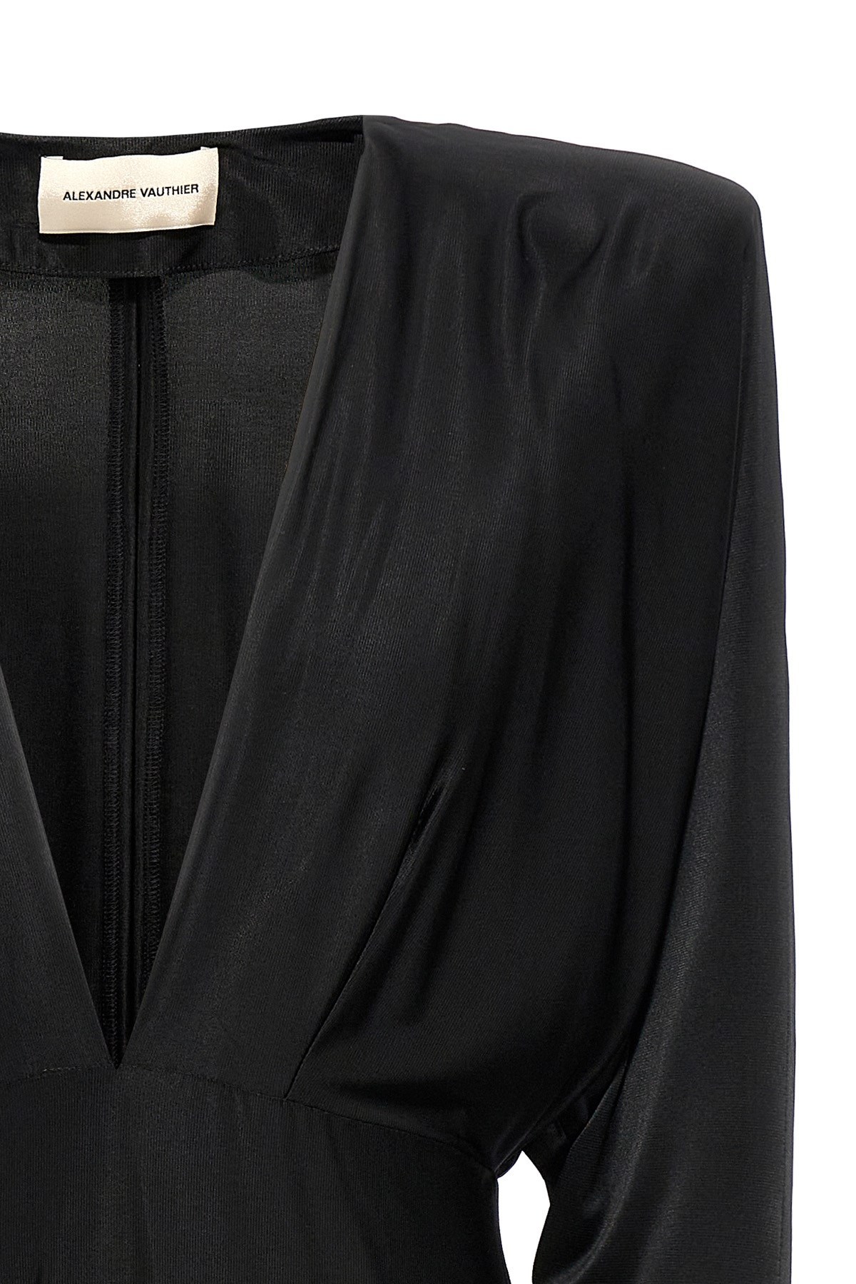 Alexandre Vauthier Jersey Dress With V-neck And Shoulder Pads In Black