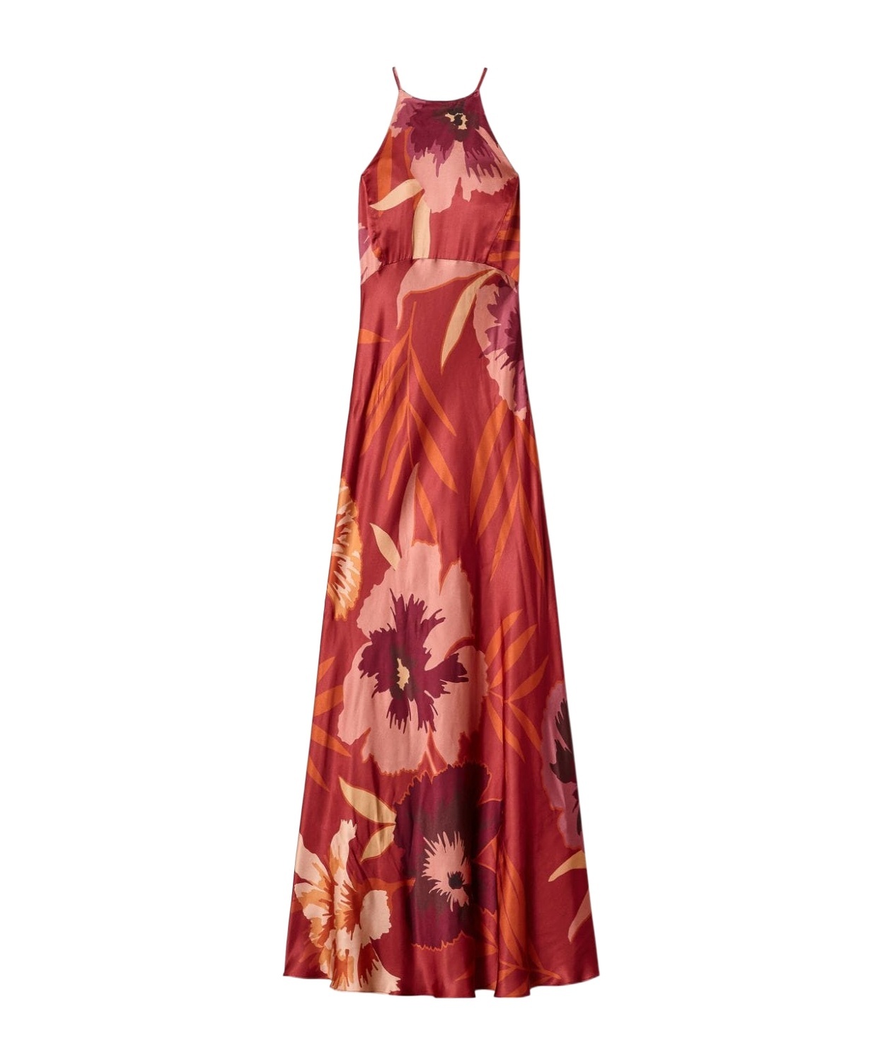 Shop Twinset Floral Satin Maxi Dress In Red
