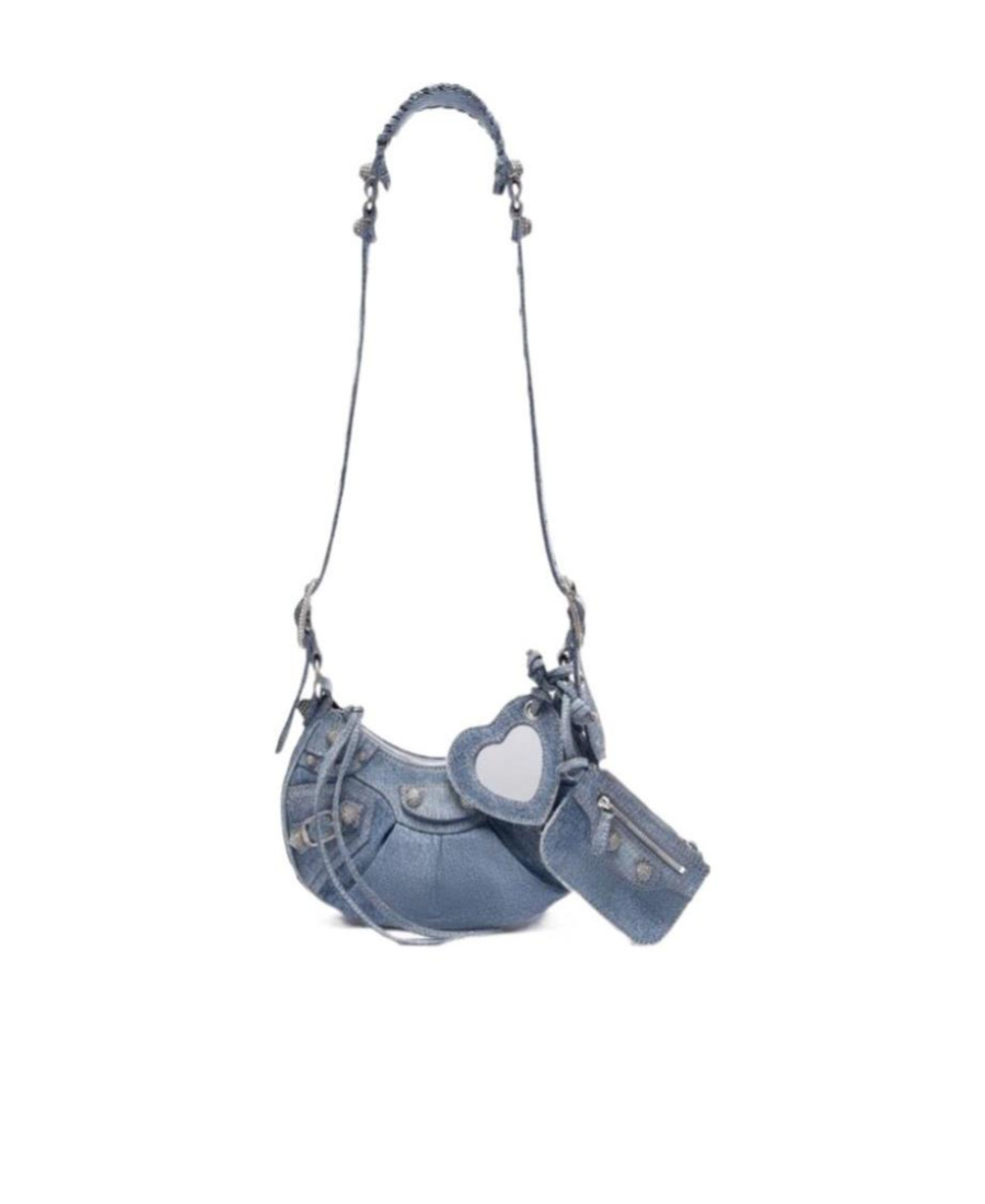 Balenciaga Green Leather Shoulder Handbag With Magnetic Closure And Metal Details In Blue