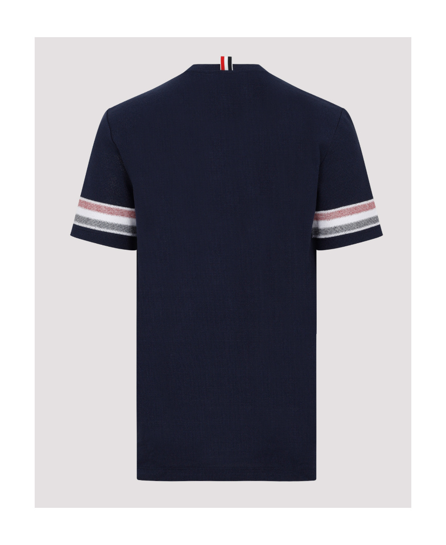Thom Browne Crewneck Short Sleeves With Rwb Stripe Detail On Sleeves In Black