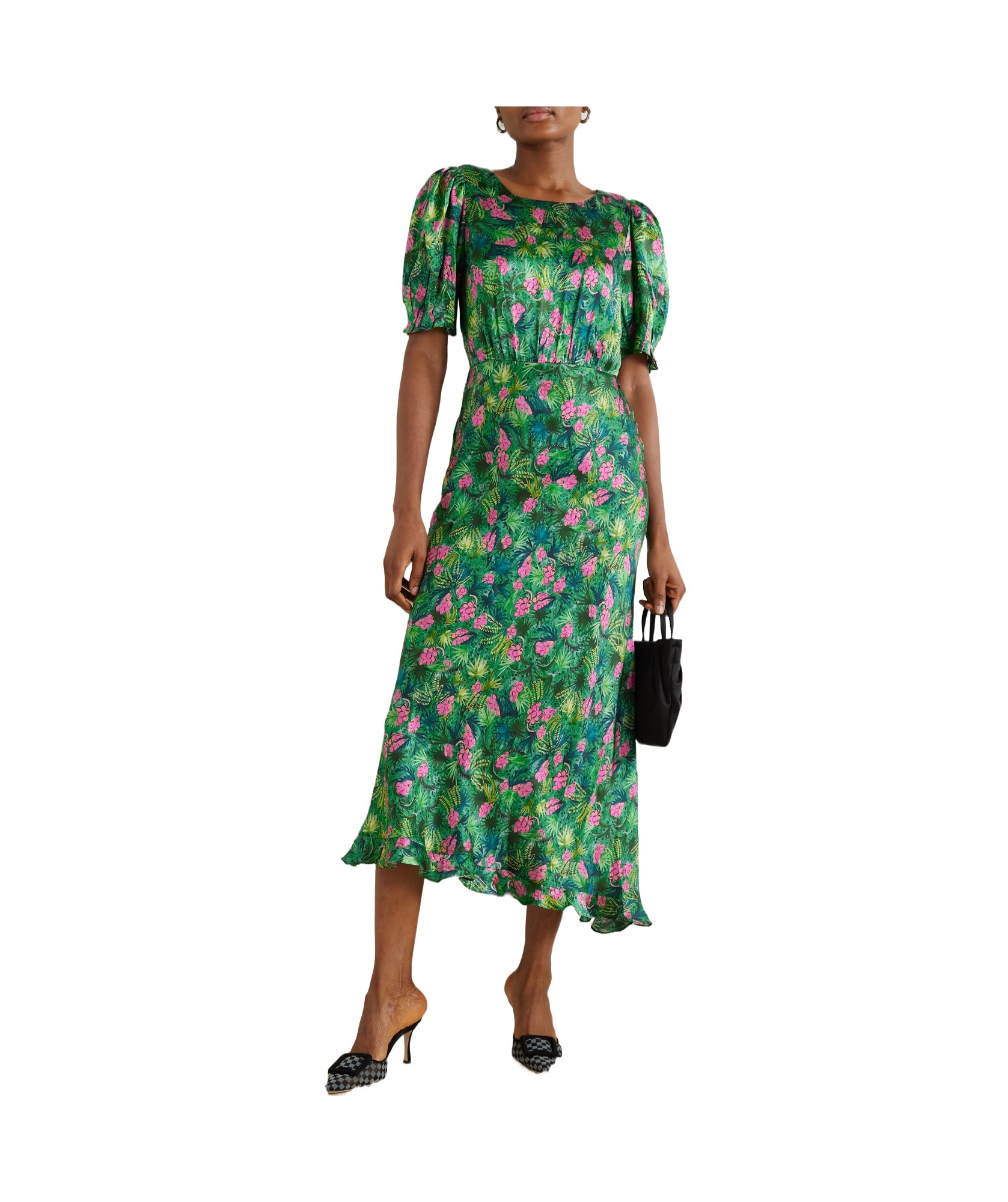 Saloni Short Sleeve Dress In Green