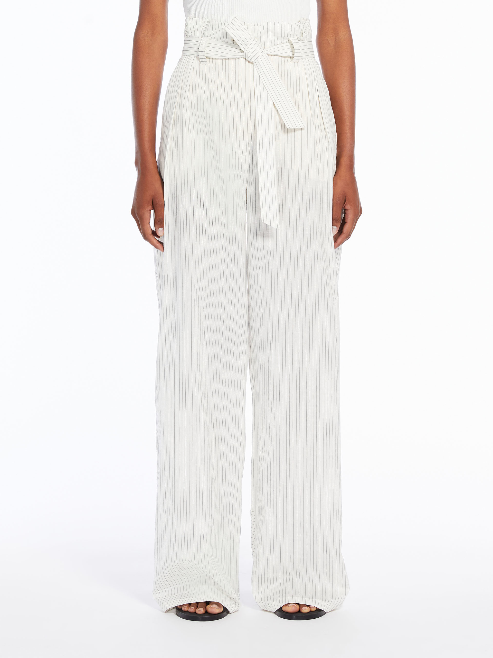 Max Mara Pinstriped Casual Pants In White