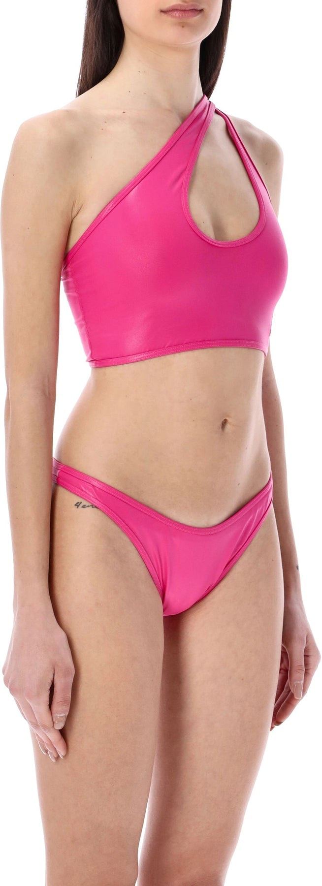 Attico Crossover-strap Bikini Set With Embroidered Logo In Pink