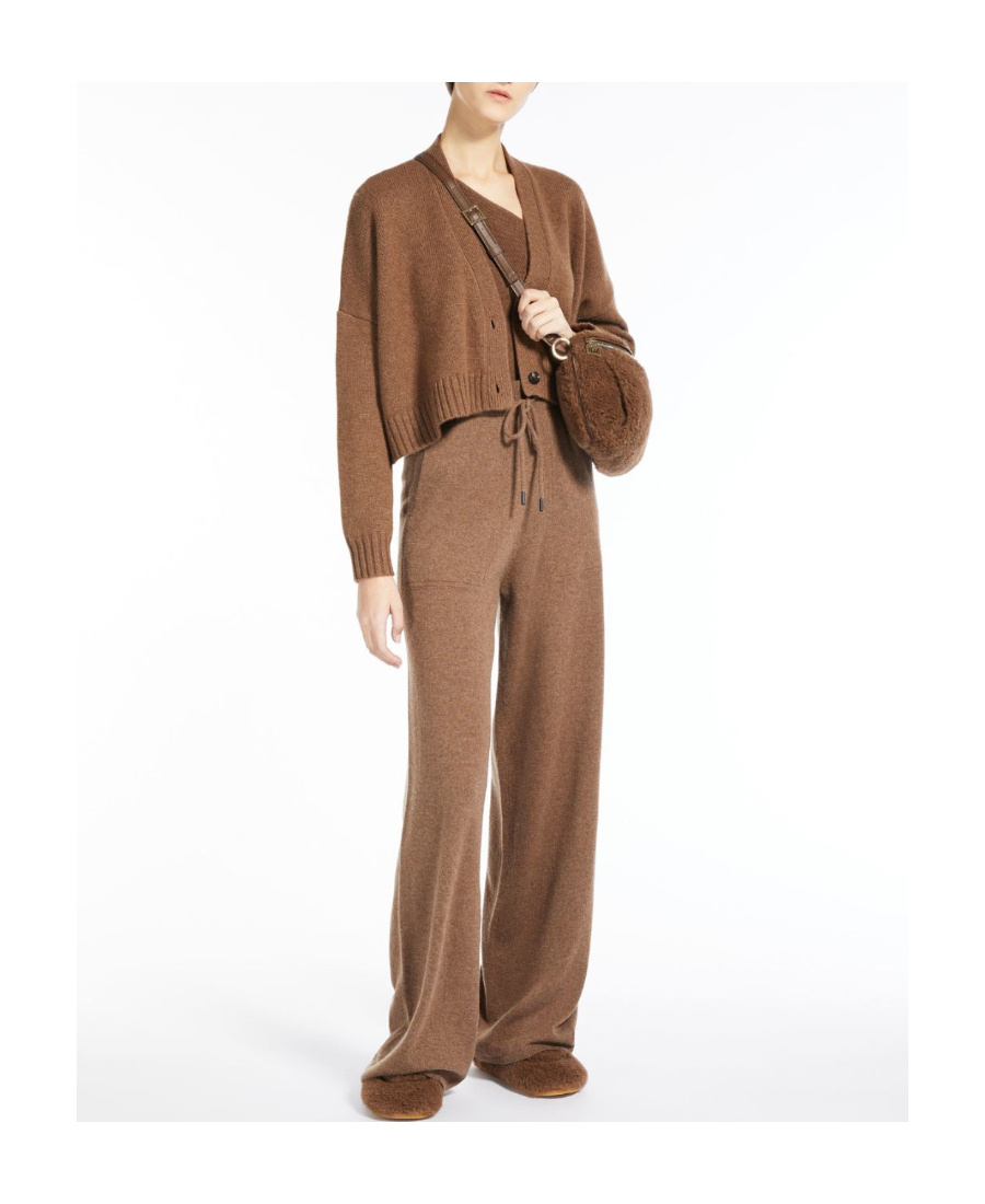 Shop Max Mara Short Cardigan Of Wool And Cashmere In Brown