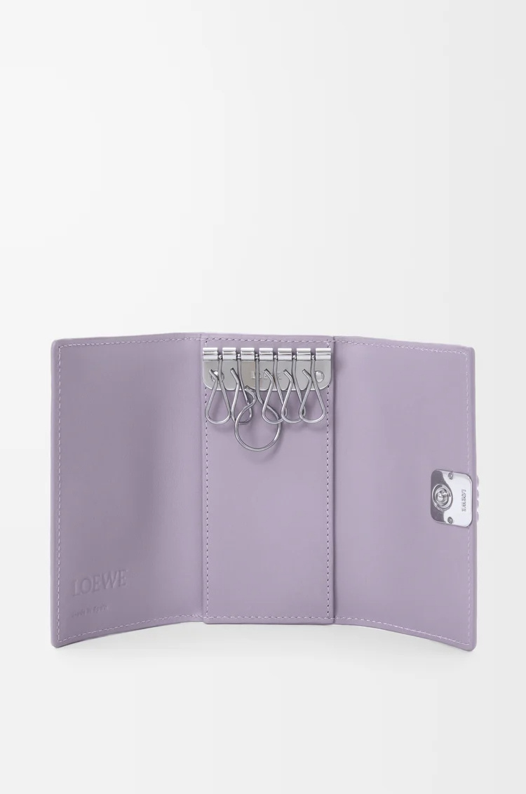 Loewe Anagram Key Case In Pebble Grained Calfskin In Purple