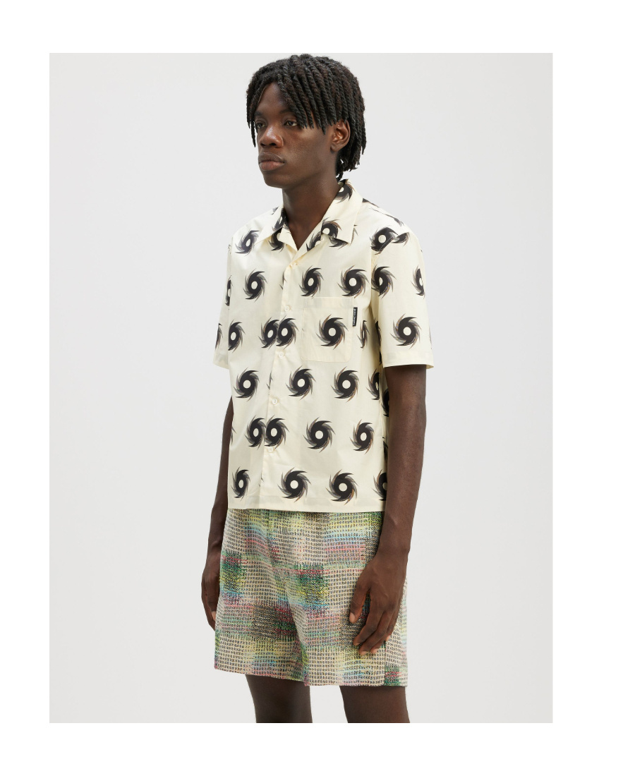 Palm Angels Hurricane-print Cotton Bowling Shirt In White