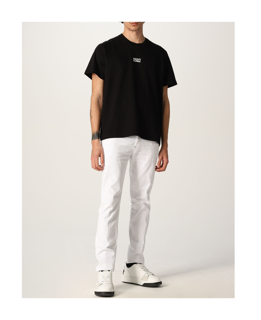Dsquared2 Black Cotton T-shirt With Embroidered Logo In Black