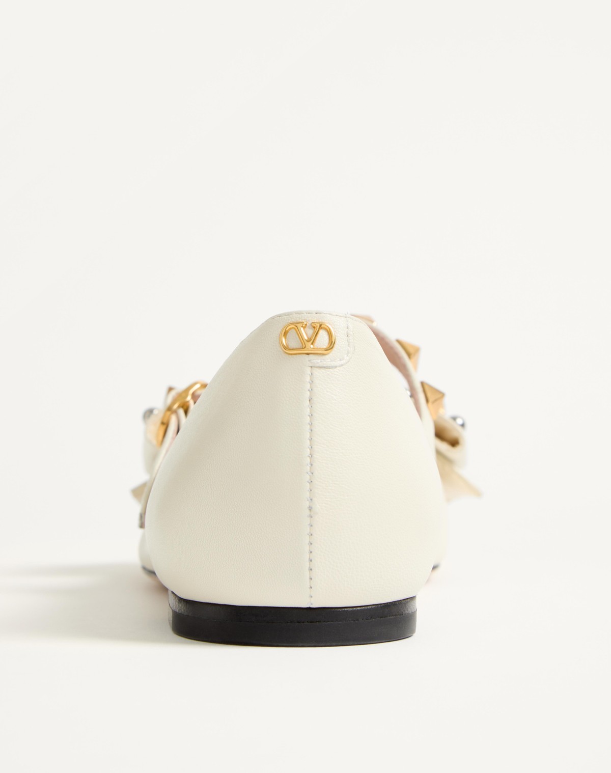 Valentino Mary-jane Bowow Ballerina In Kidskin With Studs In Ivory White