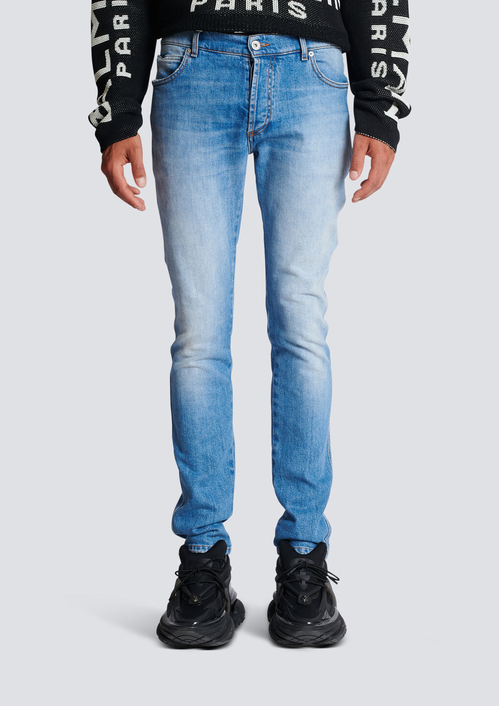 Shop Balmain Slim-fit Cotton Jeans In Blue