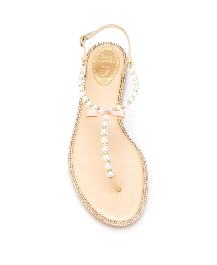 René Caovilla Embellished Thong Sandals In Nude