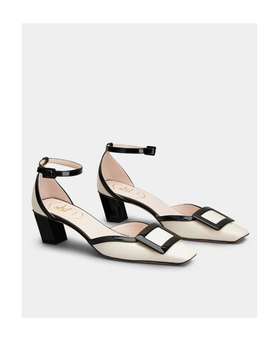 ROGER VIVIER BELLE VIVIER ANKLE STRAP LACQUERED BUCKLE PUMPS IN PATENT LEATHER 