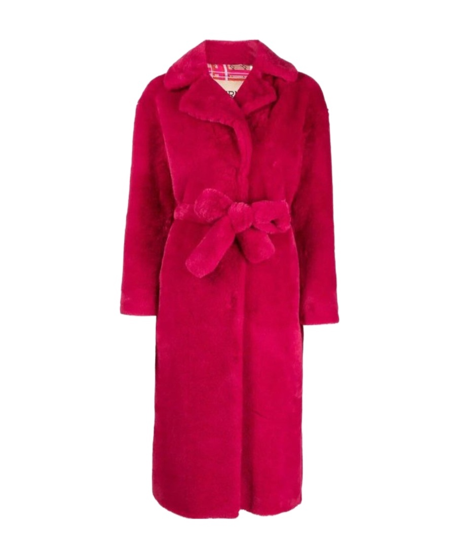 Herno Notched-collar Faux-shearling Coat In Red