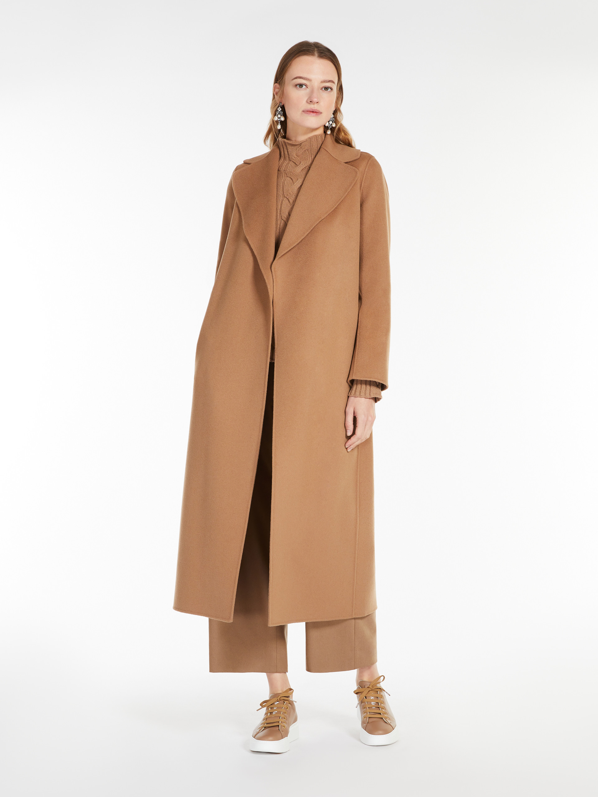 Max Mara Wool Broadcloth Midi Coat In Brown