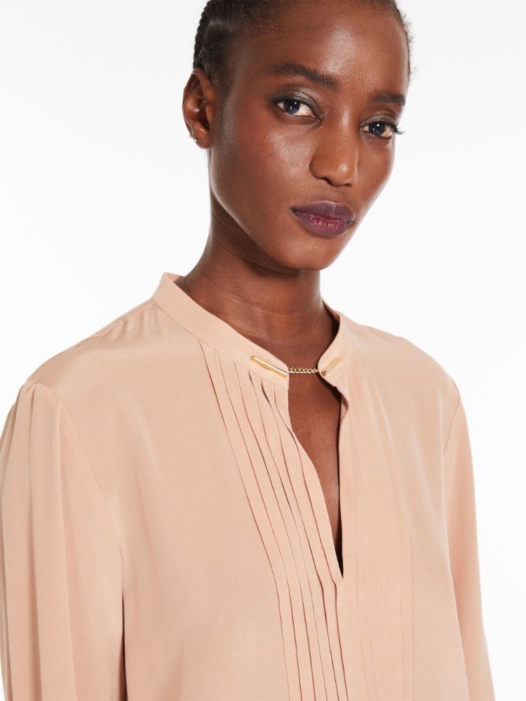 Max Mara Ribbed Crepe Chine Blouse In Nude