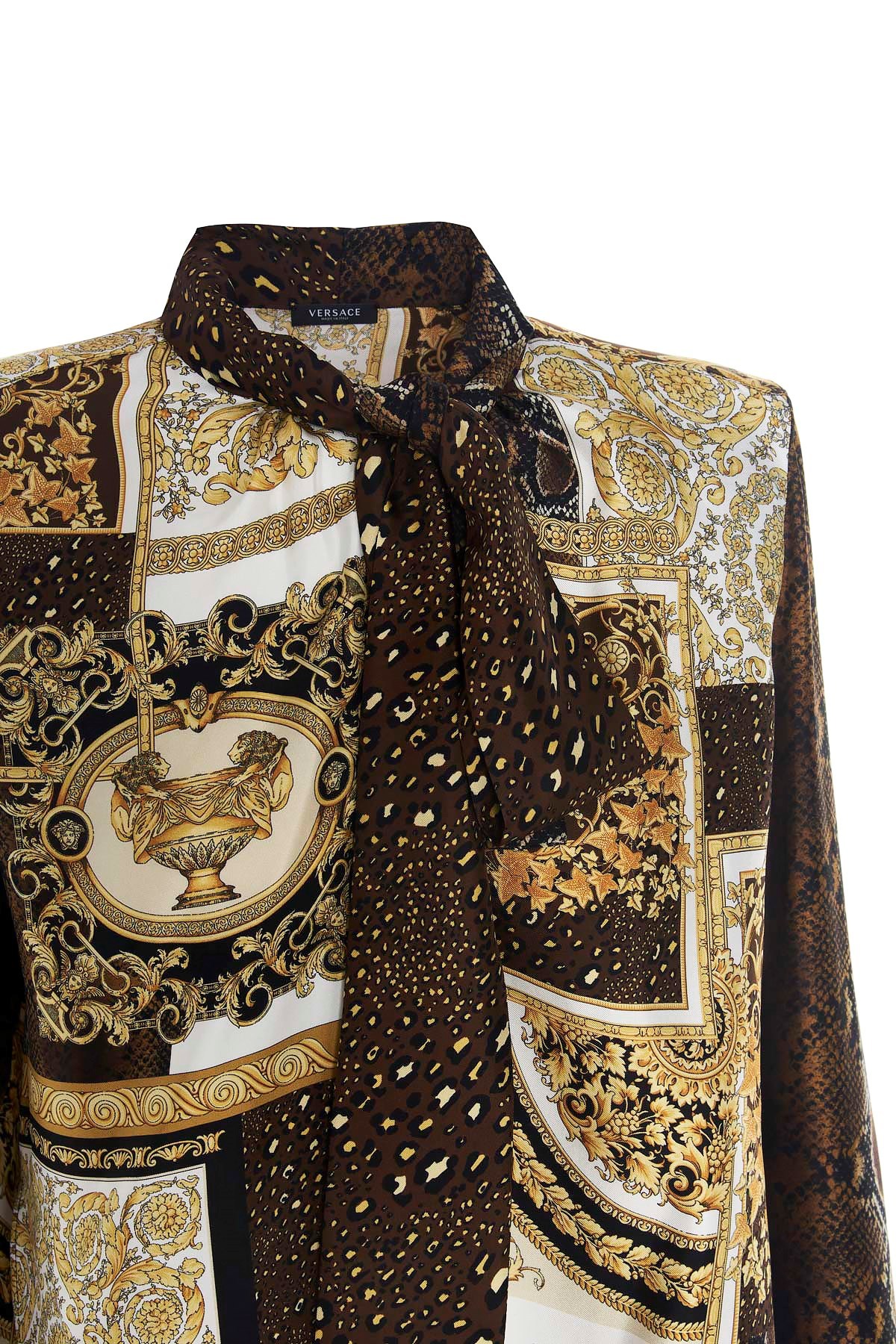 Versace Printed Pussy-bow Blouse In Green