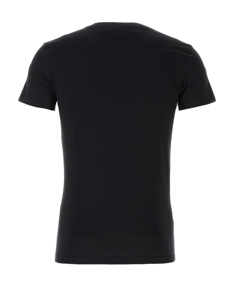 Versace Black Crewneck T-shirt With Medusa Logo Print In Stretch Cotton Man In Black