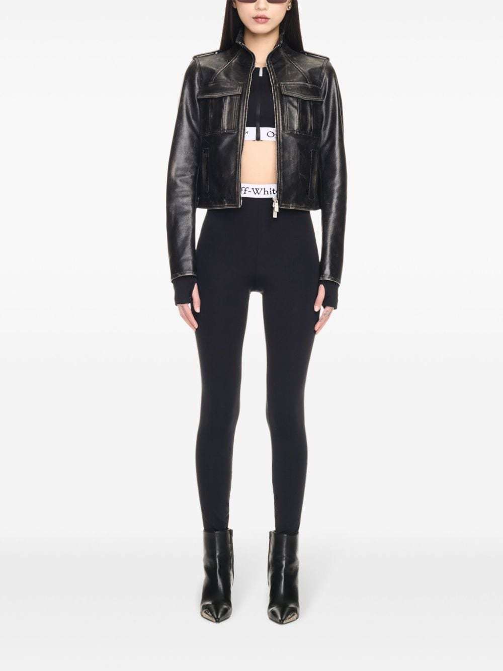 Off-white Leather Outerwear In Black