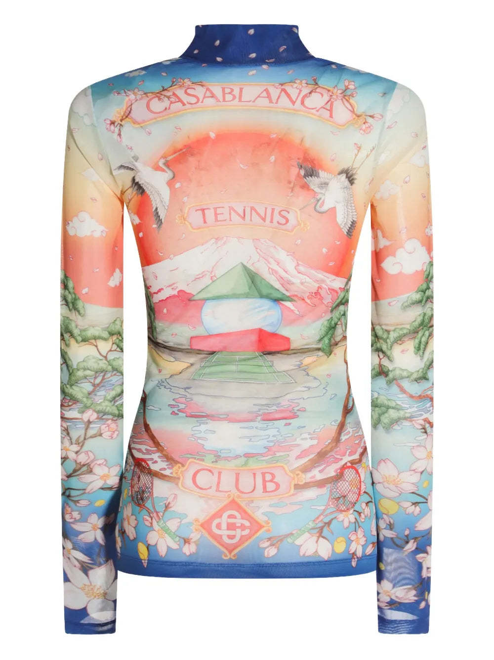Casablanca Graphic Print High Neck Stretch Top In Neutral