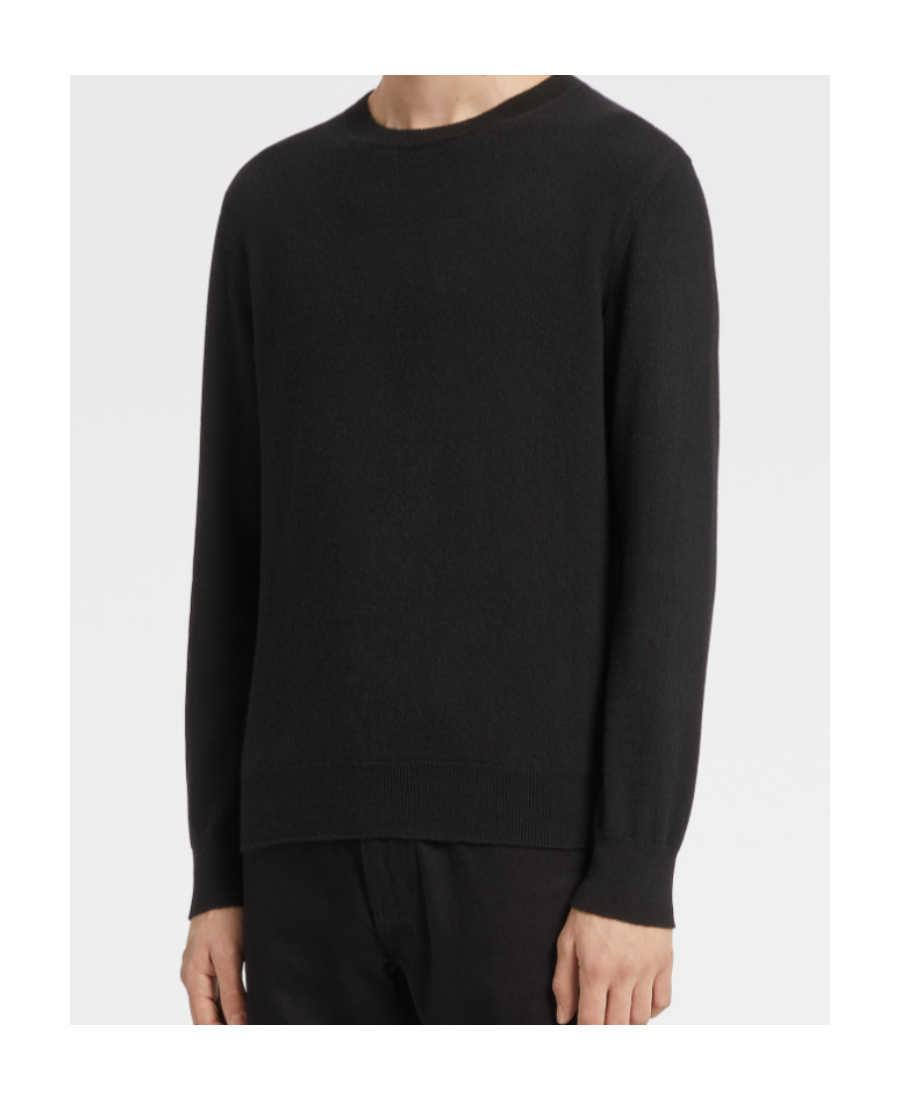 Zegna Oasi Cashmere Round Neck Sweater In Black