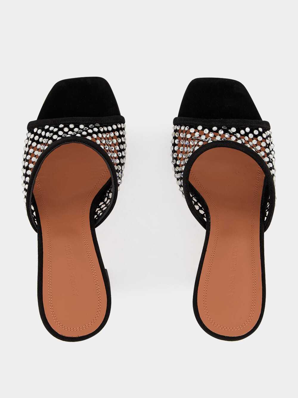 Amina Muaddi Lupita Crystal Mesh High-heeled Sandals In Black