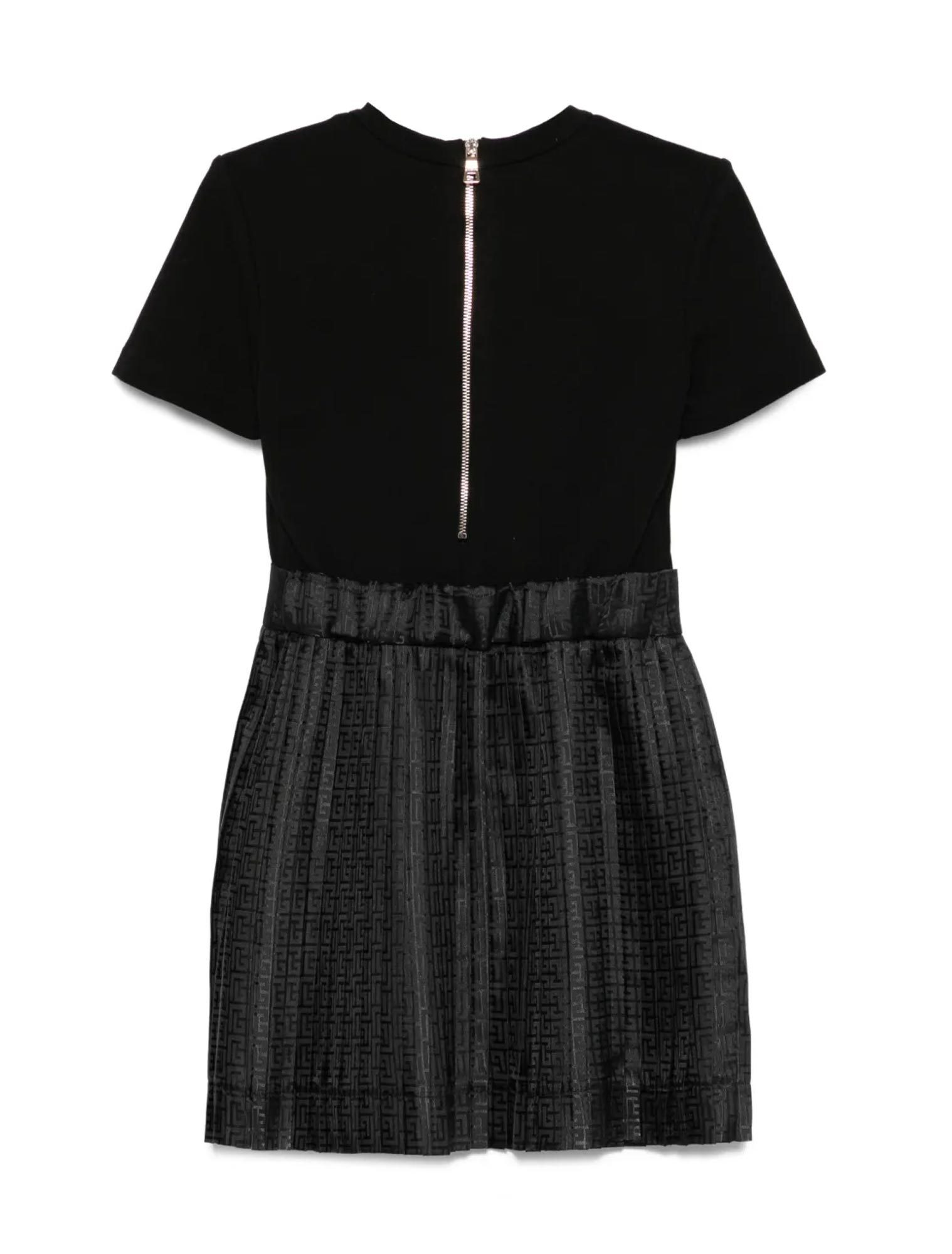 Balmain Pleated Logo Dress In Black