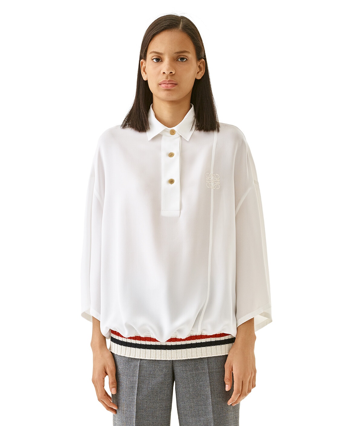 Shop Loewe Ribbed Trim Polo Shirt In White