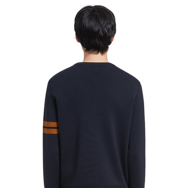 Zegna Crewneck Sweater With Ribbed Cuffs And Hem In Black