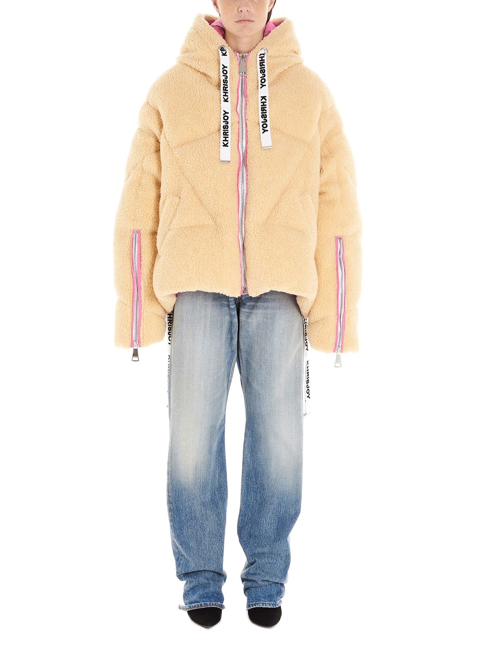 Khrisjoy Faux Shearling Puffer Jacket In Nude