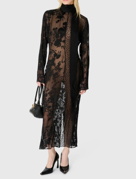 Marine Serre Long-sleeved High-necked Long Dress In Black