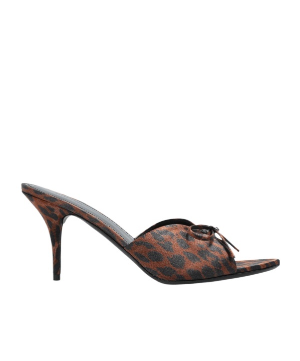 Balenciaga Printed Satiin Knife Bow Mules In Black