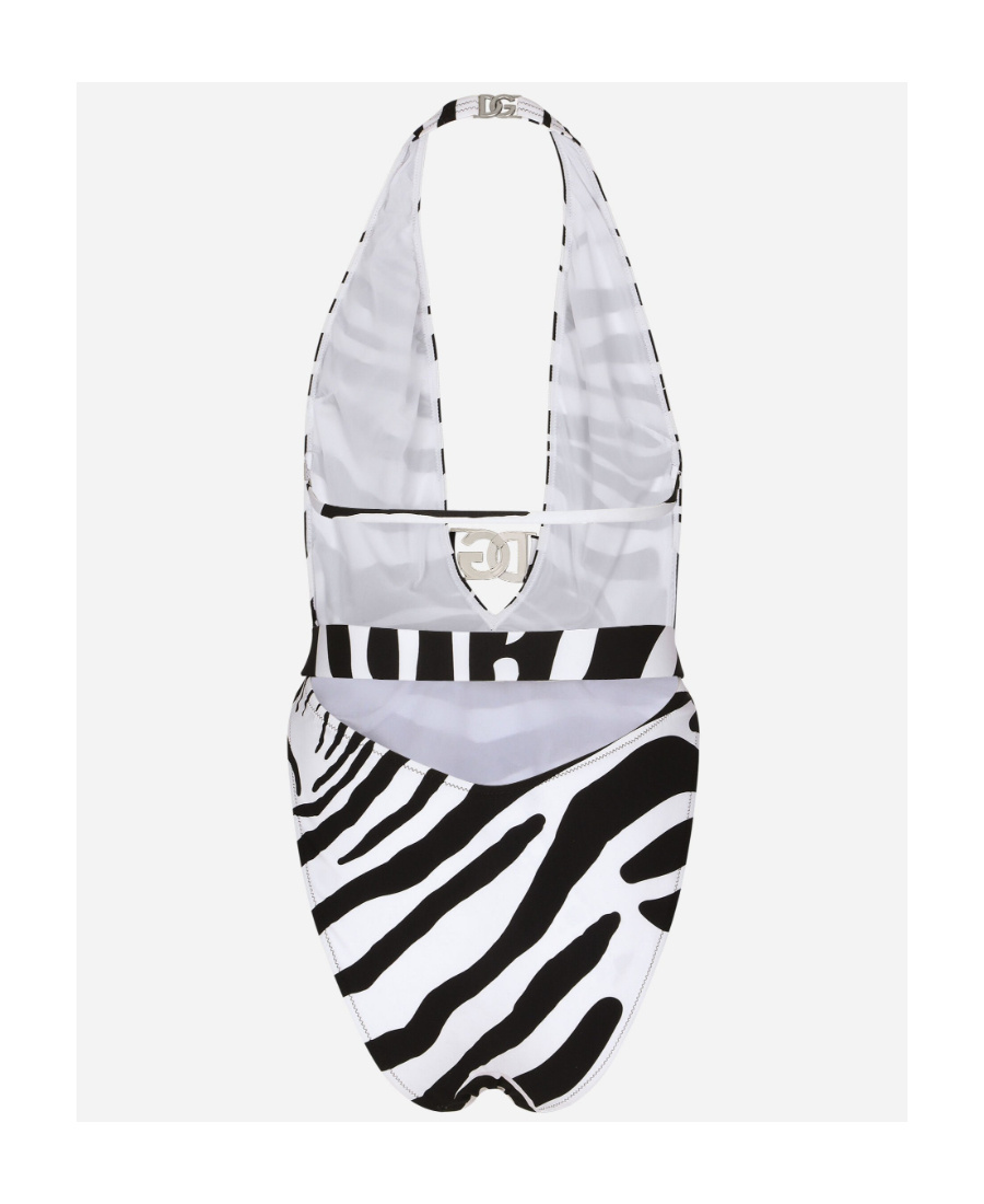 Dolce & Gabbana Zebra Printed One-piece Swimsuit In White