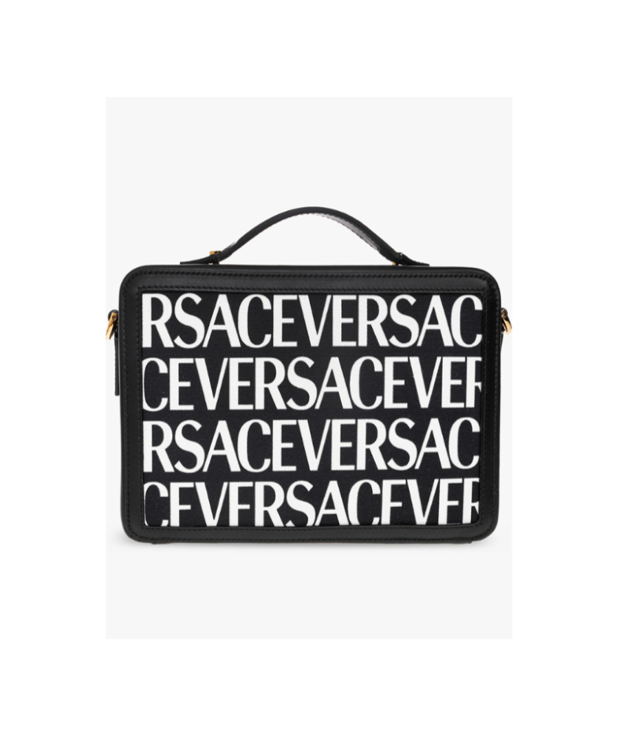 VERSACE LOGO-PRINT LEATHER MESSENGER BAG