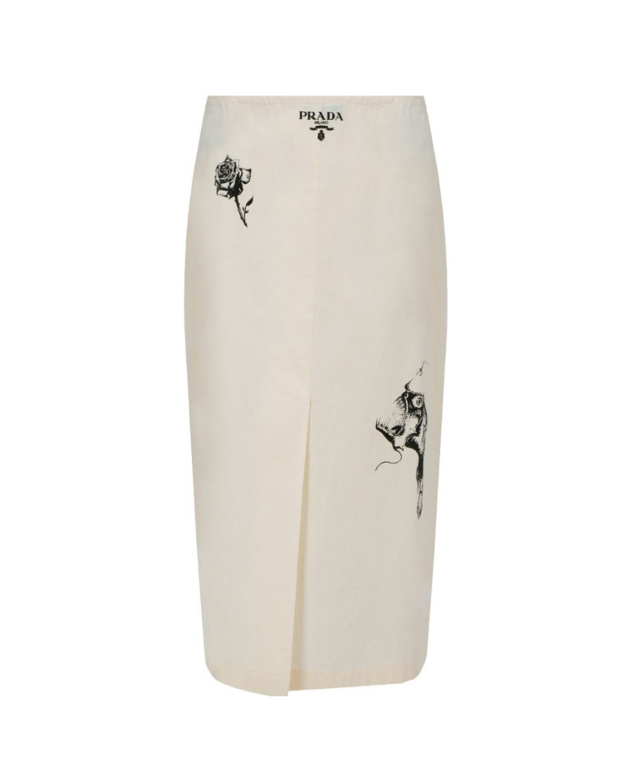 Prada Sailor Tattoo Printed Cotton Skirt In Nude