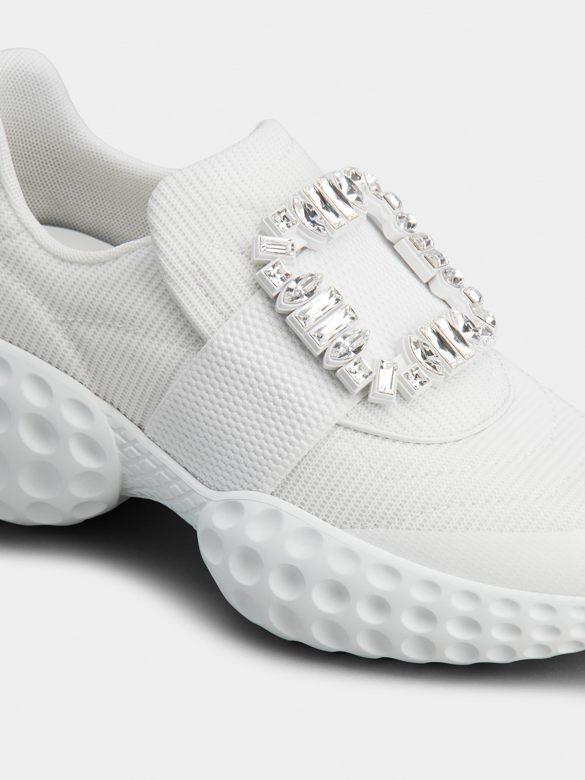 Roger Vivier Viv Run Crystal-embellished Mesh And Leather Slip-on Sneakers In White