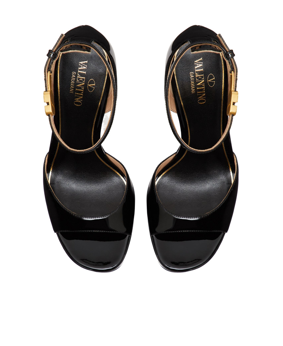 Valentino Tan-go 155 Platform Sandals In Patent Leather In Black