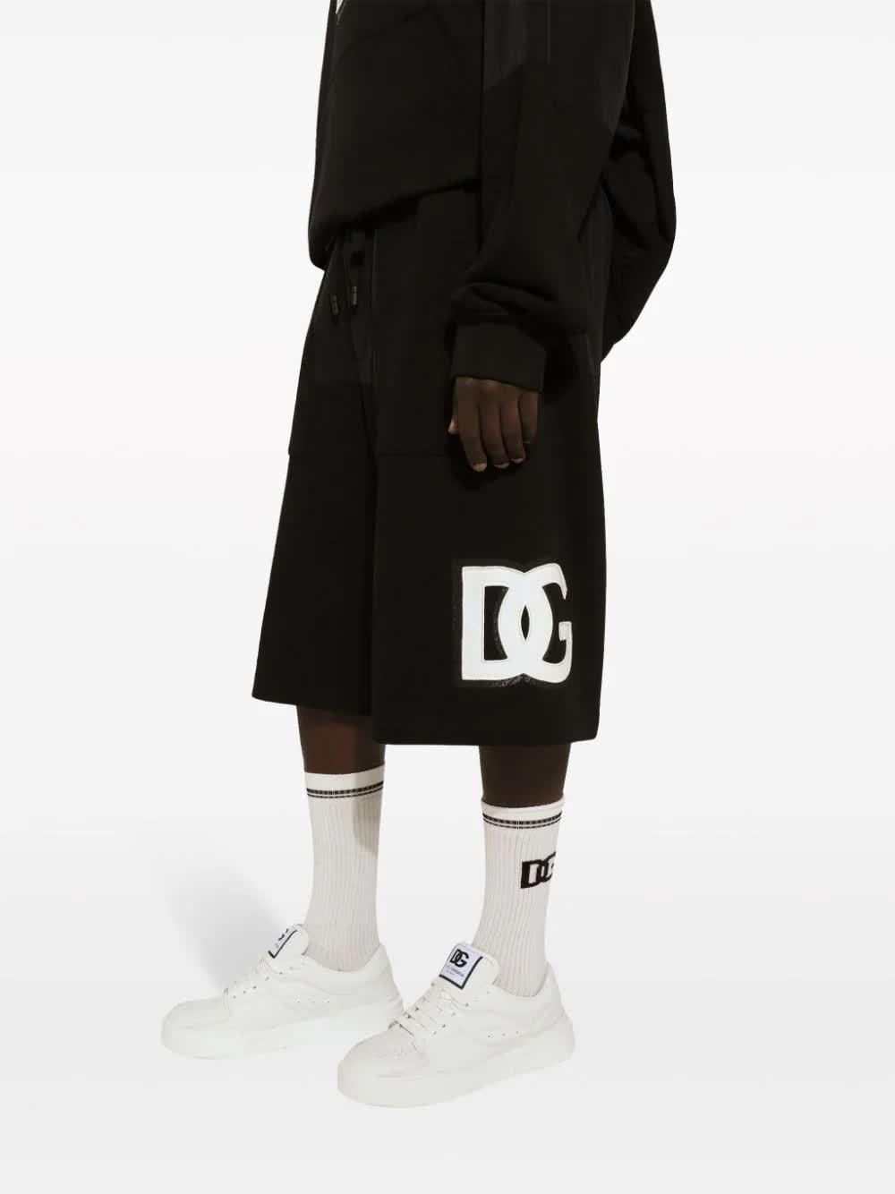 Dolce & Gabbana Black Bermuda Shorts With Contrasting Dg Patch In Black
