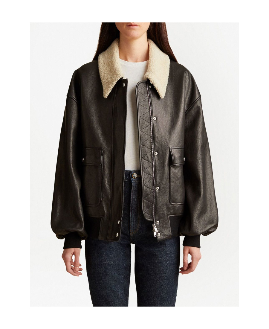 Shop Khaite Shearling-trim Collar Jacket In Black