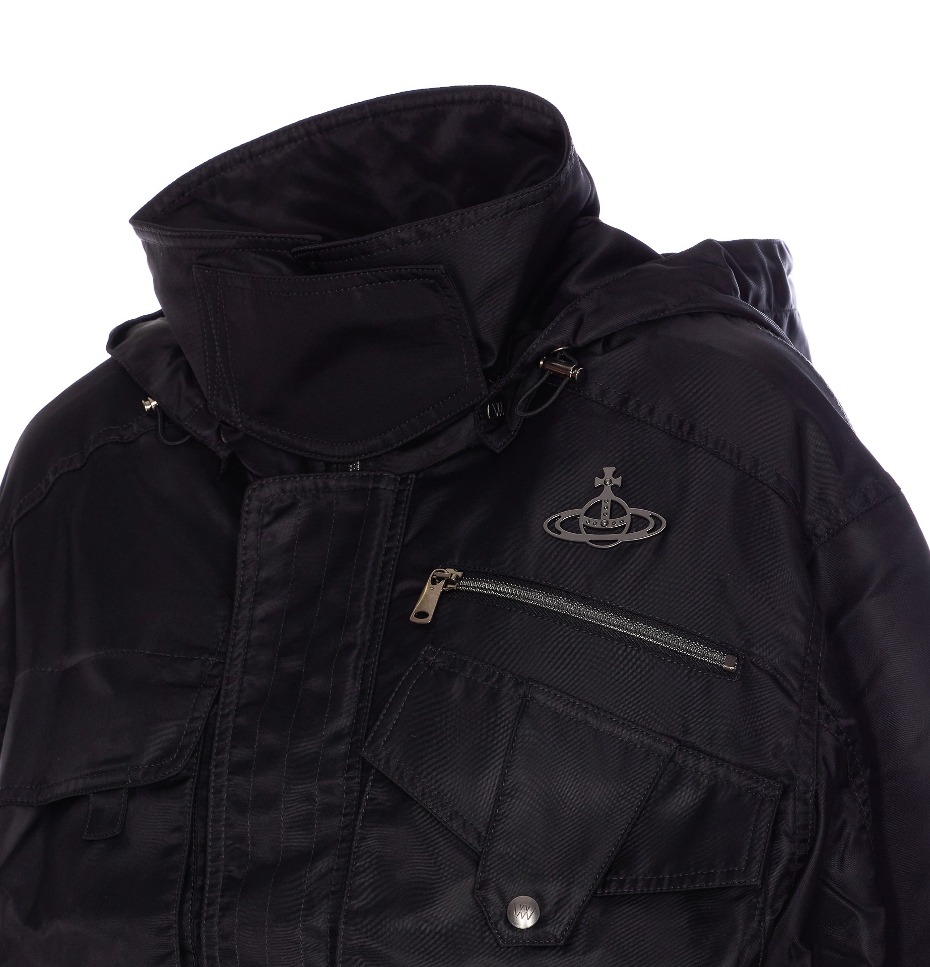 Vivienne Westwood Cropped Bomber Jacket Hood Removable In Black