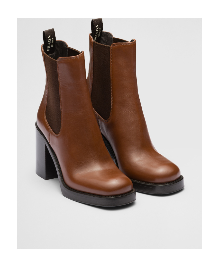 Prada Brushed Leather 85mm Ankle Boots In Brown