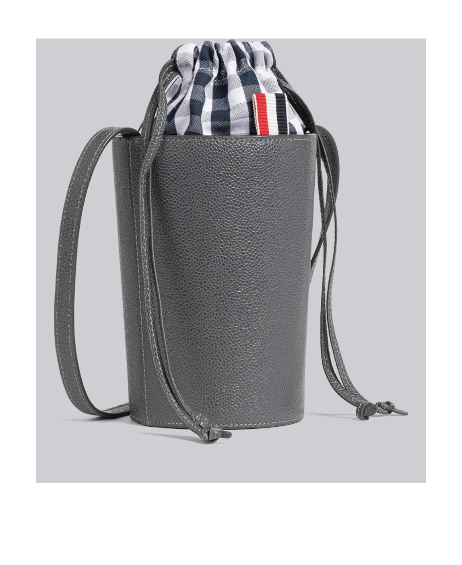 THOM BROWNE MINI DRAWSTRING-TOP LEATHER BUCKET BAG