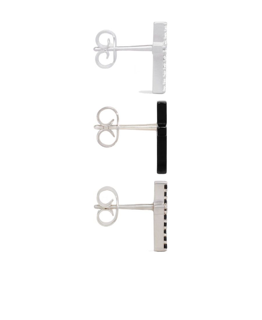 CELINE CELINE CROSS SET OF 3 STUDS IN BRASS WITH RHODIUM FINISH, CRYSTALS AND VARNISH