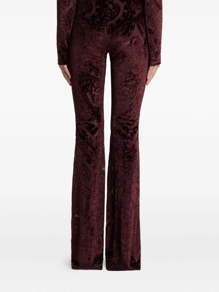 Etro Flared Trousers With Jacquard Effect In Burgundy