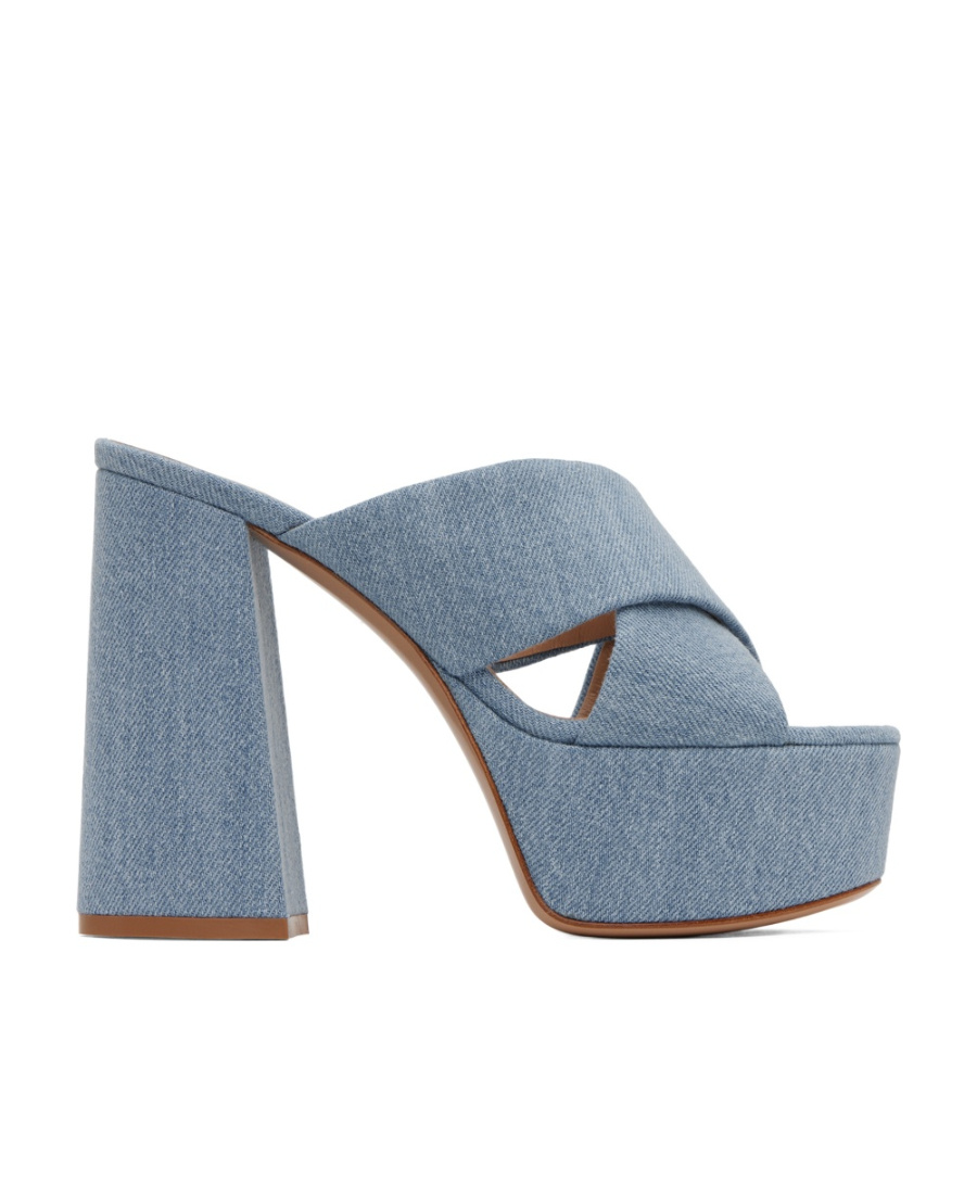 Gianvito Rossi Sheridan Denim Crisscross Platform Sandals In Gray