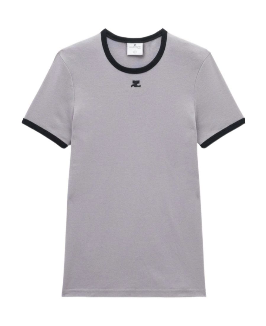 Courrèges Bumpy Contrast Cotton T-shirt In Gray
