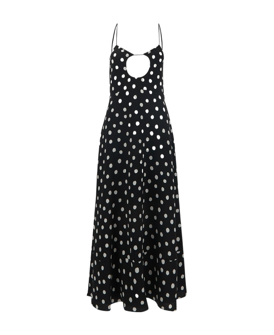 Saint Laurent Polka-dot Cut-out Dress In Black