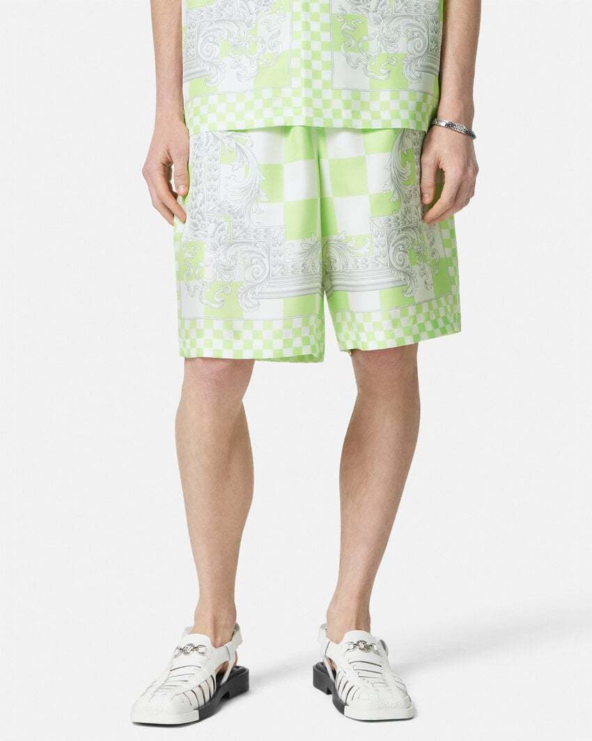 Versace Silk Medusa Shorts With Elastic Waistband In White
