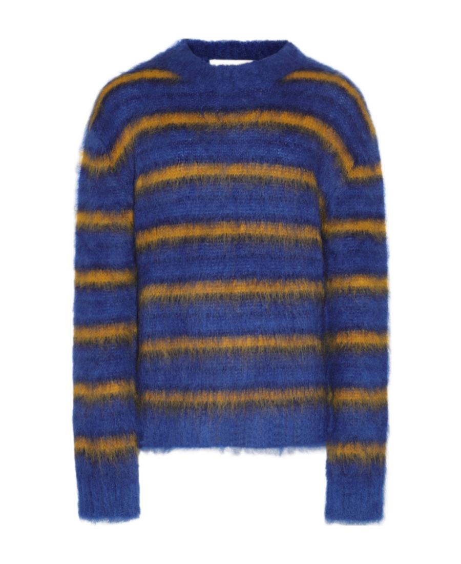 Shop Marni Crew-neck Striped Jumper In Blue