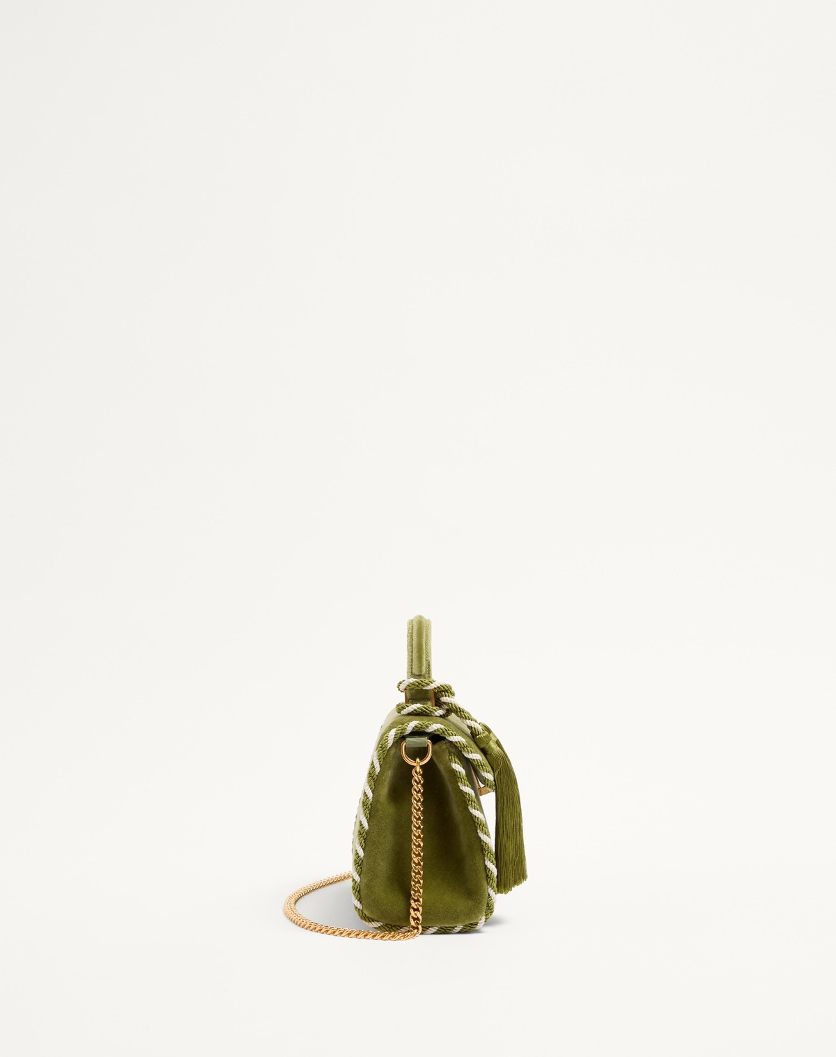 Valentino Garavani Mini Vsling Handbag In Velvet With Jewel Logo In Green