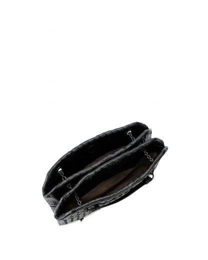 Bottega Veneta Woven Pattern Chain Handbag In Black