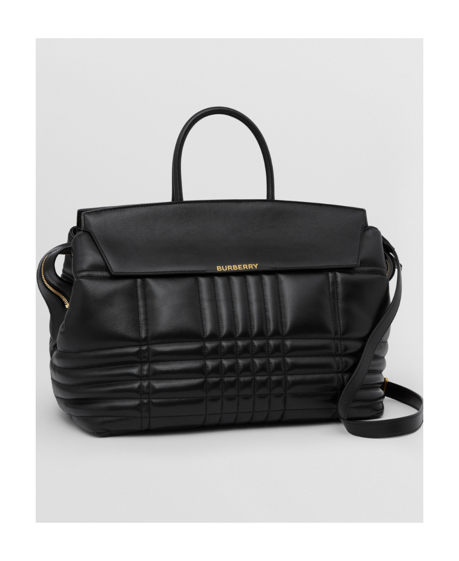 Burberry Catherine Logo Lettering Quilted Tote Bag In Black